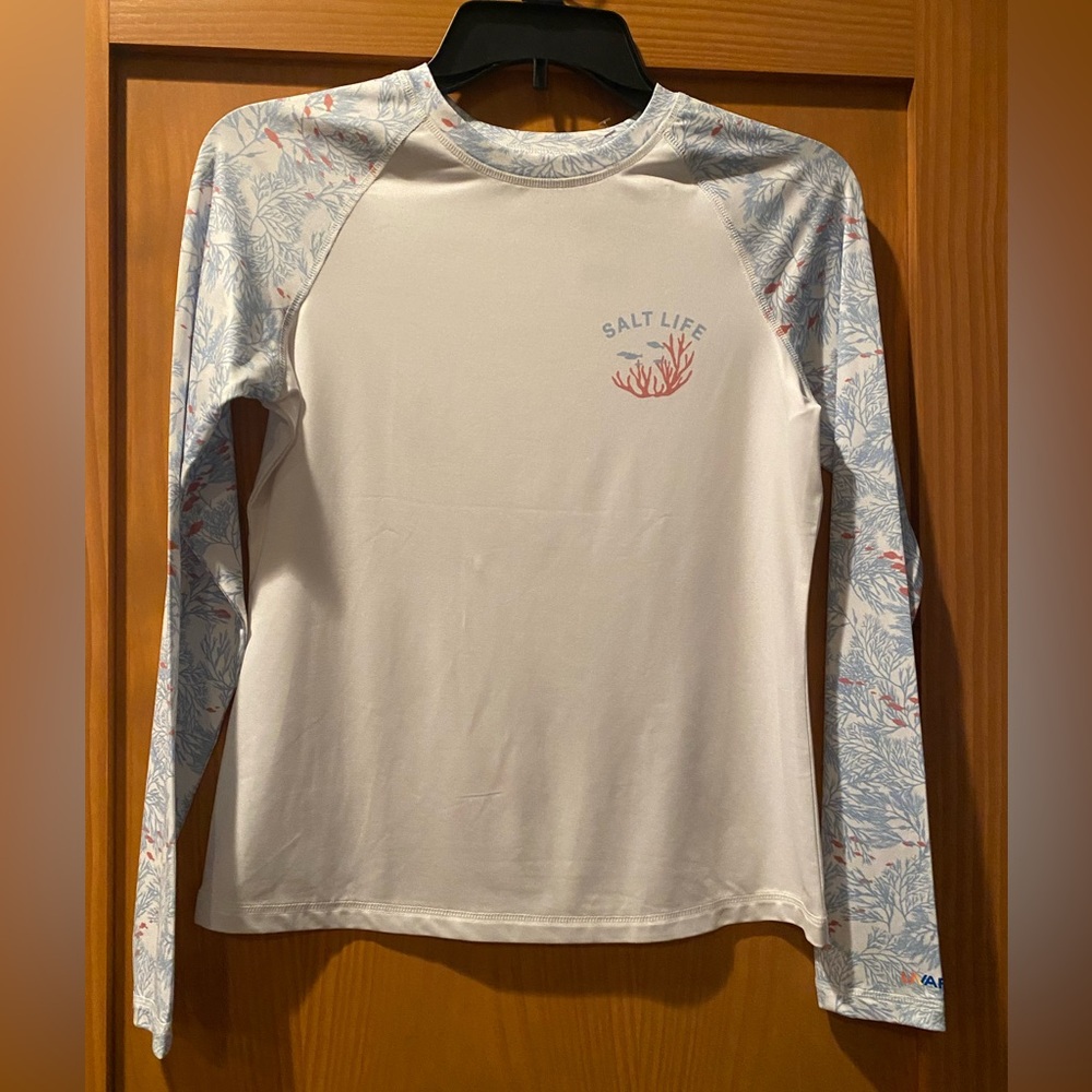 Salt Life Women’s White/Light Blue SLX (Drifit) Shirt Long Sleeve NWT Size S